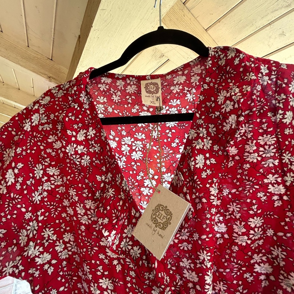 Red Floral V-Neck Wrap Dress by Bali Elf
